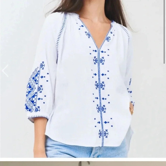 ba&sh Eglantine Blouse 100% Cotton Peasant Embroidered Sz S NEW - Picture 2 of 6